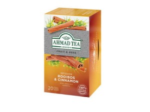 Herbata Ahmad Tea Fruit and Herb Rooibos & Cinnamon 20x2g - naturalna, czerwonokrzew afrykański z cynamonem w kopertach