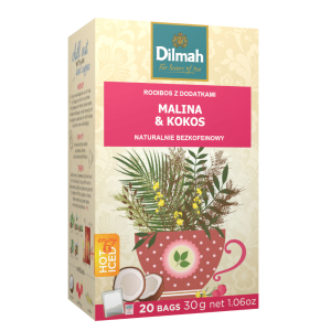 Herbata Dilmah Rooibos  Malina Kokos 20x1,5g - ekspresowa z ziołami i owocami