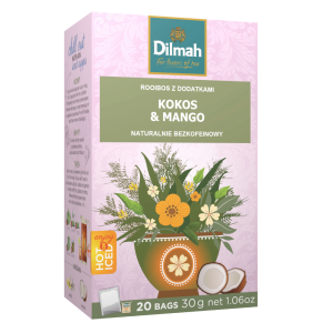 Herbata Dilmah Rooibos, Kokos & Mango 20x1,5g - ekspresowa z kawałkami kokosa