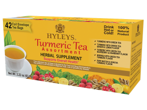 Zestaw herbat Hyleys Turmeric Tea Assortment 42 koperty - 5 smaków z kurkumą, 100% naturalne składniki