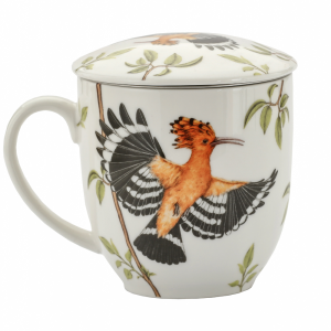 Porcelanowy Kubek Ptaki Polski Dudek 380ml - z zaparzaczem i pokrywką