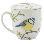 Porcelanowy Kubek Ptaki Polski Sikora Modraszka 380ml - z zaparzaczem i pokrywką