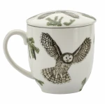 Porcelanowy Kubek Ptaki Polski Puszczyk Uralski 380ml - z zaparzaczem i pokrywką