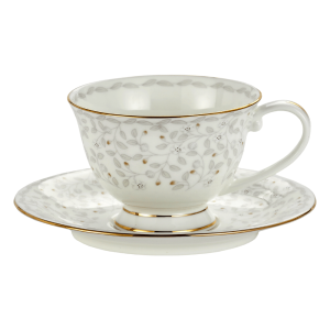 Komplet porcelanowych filiżanek ze spodkami - drobne kwiatki