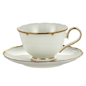 Komplet dwóch filiżanek ze spodkami - porcelana kostna ze złotym zdobieniem