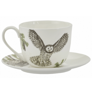 Porcelanowa Filiżanka Ptaki Polski Puszczyk Uralski 300ml - ze spodkiem