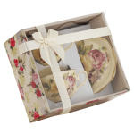 Komplet dwóch filiżanek ze spodkami róże - kremowa porcelana z kwiatowym motywem
