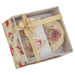 Komplet dwóch filiżanek ze spodkami piwonie - porcelana z kwiatowym motywem