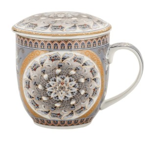Porcelanowy Kubek z Zaparzaczem i Pokrywką 325 ml - Szary Paw