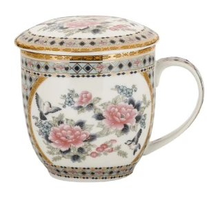 Porcelanowy Kubek z Zaparzaczem i Pokrywką 325 ml - Klasyczne Róże