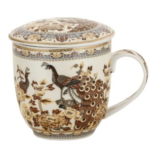 Porcelanowy Kubek z Zaparzaczem i Pokrywką 325 ml - Złote Pawie
