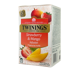 Herbata Twinings Owocowa Strawberry & Mango 20x2g - owocowo-ziołowa o smaku truskawki i mango, 100% naturalna w saszetkach