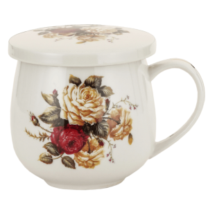 Porcelanowy Kubek z Zaparzaczem i Pokrywką 320 ml - Kwiaty