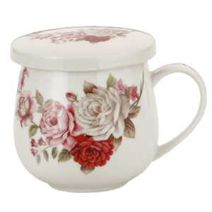 Porcelanowy Kubek z Zaparzaczem i Pokrywką 320 ml - Piwonie
