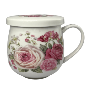 Porcelanowy Kubek z Zaparzaczem i Pokrywką 320 ml - Róże