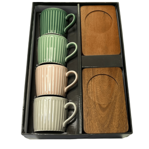 Komplet czterech filiżanek do espresso z podstawkami z akacji - Easy Life Take a Break 7
