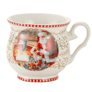 Świąteczny Kubek Porcelanowy z Mikołajem dającym prezenty 400 ml  - kufelek
