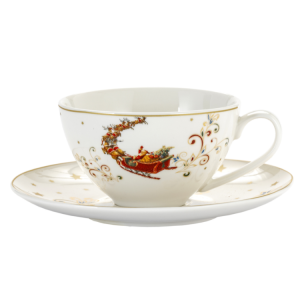 Komplet dwóch filiżanek ze spodkami 350ml z saniami mikołaja - porcelana świąteczna
