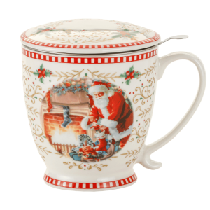 Porcelanowy Kubek z Zaparzaczem i Pokrywką 460 ml - świąteczny ze Św. Mikołajem