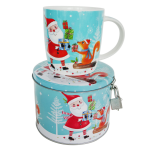 Porcelanowy Kubek 360 ml Świąteczny Niebieski z puszką skarbonką