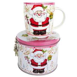 Porcelanowy Kubek 360 ml Świąteczny ze Św. Mikołajem, z puszką skarbonką