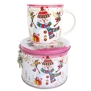 Porcelanowy Kubek 360 ml Świąteczny z Bałwankiem, z puszką skarbonką