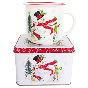 Porcelanowy Kubek 420 ml Świąteczny z Bałwankiem, z puszką